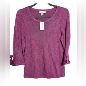SOLD C.J. Banks Magenta Top Tie Sleeve Lightweight Sweater 1X NWT